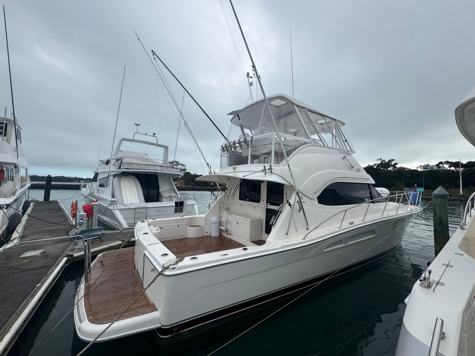 Game fishing flybridge at the marina