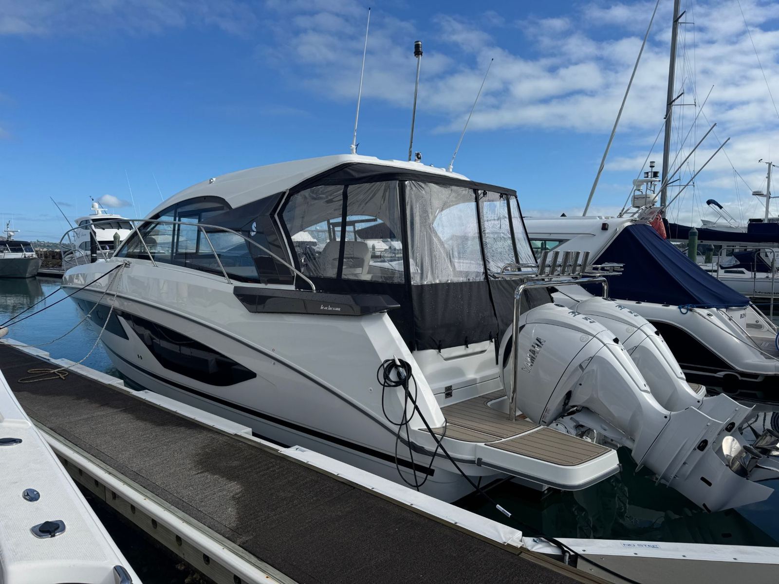 Sport cruiser side profile at the marina